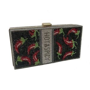 Hot & Spicy Rhinestone Embellished Clutch w Detachable Strap- Black NWT